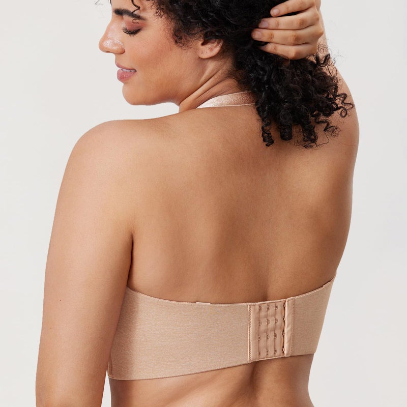 DELIMIRA Women's Strapless Bra Unlined Underwire Minimizer Plus Size Support Oatmeal Heather 34B - Image 2